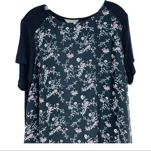 41 HAWTHORNE SHIRT LADIES PLUS SIZE 1 X BLACK FLORAL SHORT SLEEVE  NWT